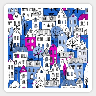 blue hour in town - blue-pink Sticker